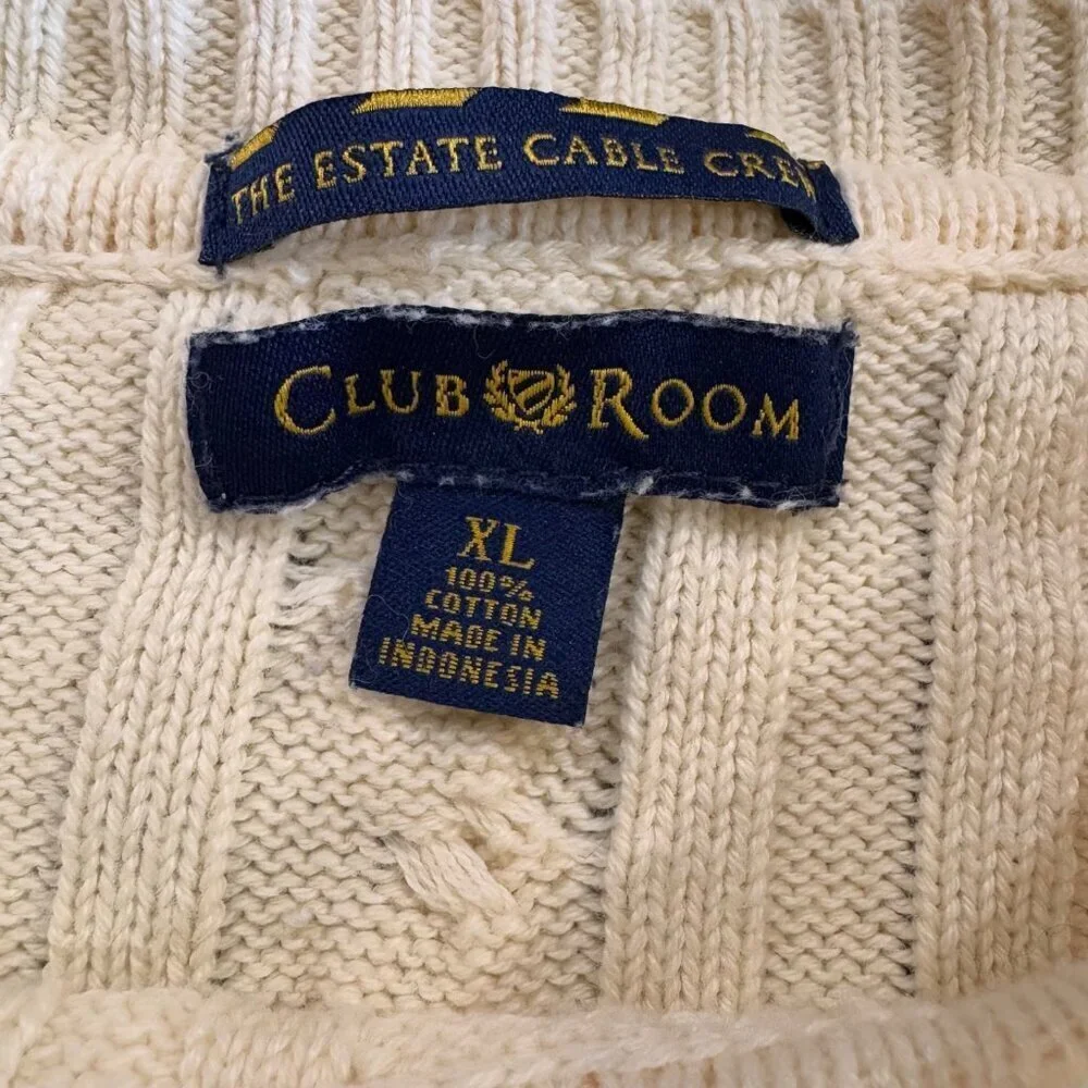 Mens Club Room Cable Knit Sweater Size XL Butter Yellow Cotton Fisherman